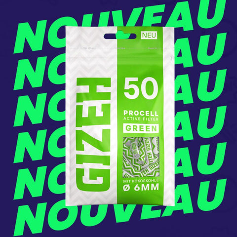 Sachet XL filtres GIZEH PROCELL GREEN - 10x50 pcs